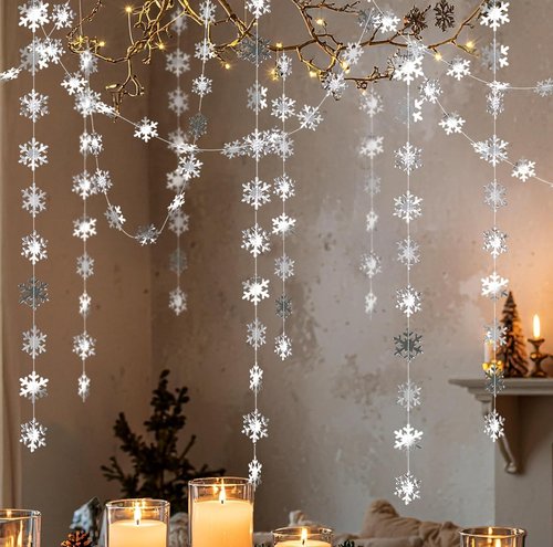 Cheerland Silver Snowflakes Garland - Winter Wonderland Decorations for Holiday Events & Parties