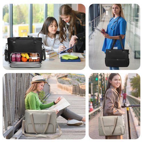 Lunch Tote Bag for Women with 15.6" Laptop Compartment, Work Tote Bag with Insulated Lunch Compartment, Large Casual Canvas Handbag Luncg Bags for Nurse, Teacher, Office, Travel, Beach, Pink