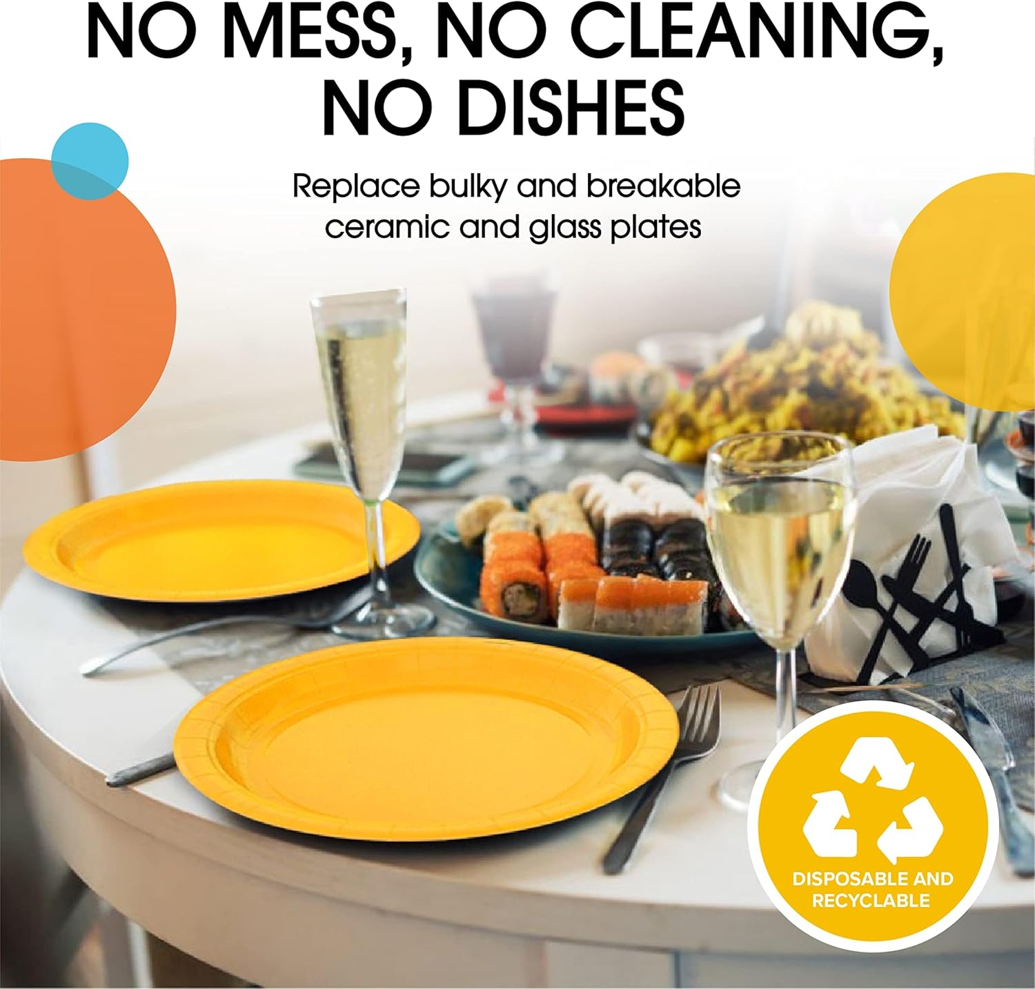 Skiennix Yellow Disposable Paper Plates - Heavy Duty 9-Inch, 100 Pcs for Parties & Birthdays