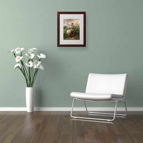 Trademark Fine Art The Shepherdess 1866 by Johann Hofner with Wood Frame Artwork, 16 by 20-Inch
