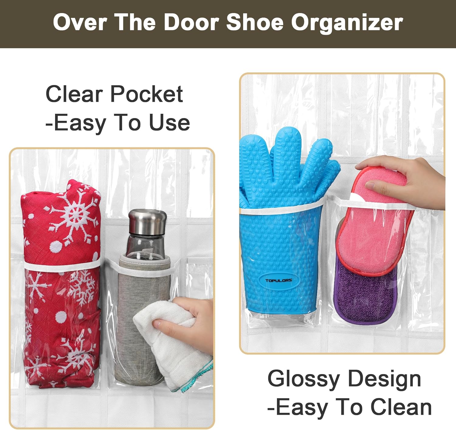 Over The Door Shoe Organizer - 24 Crystal Clear Pockets & Heavy Duty Metal Hooks | Space-Saving Shoe Storage (White)