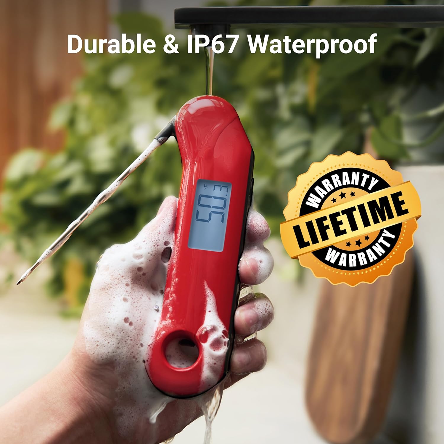 ThermoMaven Digital Meat Thermometer - 3X Faster 0.5 Sec Instant Read, Waterproof Probe, Red & Gray