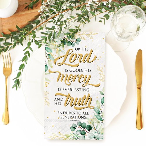 JarThenaAMCS 100 Pcs Greenery Christian Guest Napkins Eucalyptus Leaves Disposable Napkins Decorative Dinner Paper Hand Towels for Home Wedding Party Supplies Table Decor