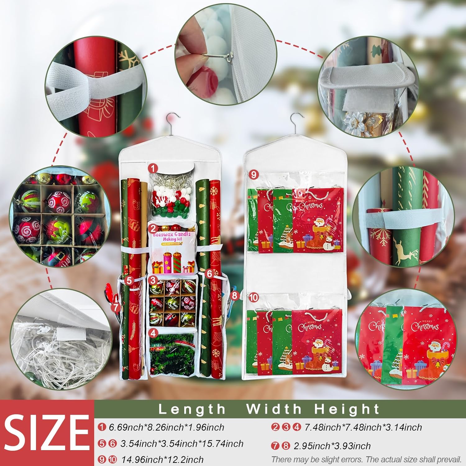 Skiennix Hanging Double-Sided Wrapping Paper Organizer - Clear PVC Bag for 40-Inch Rolls & Gift Wrap