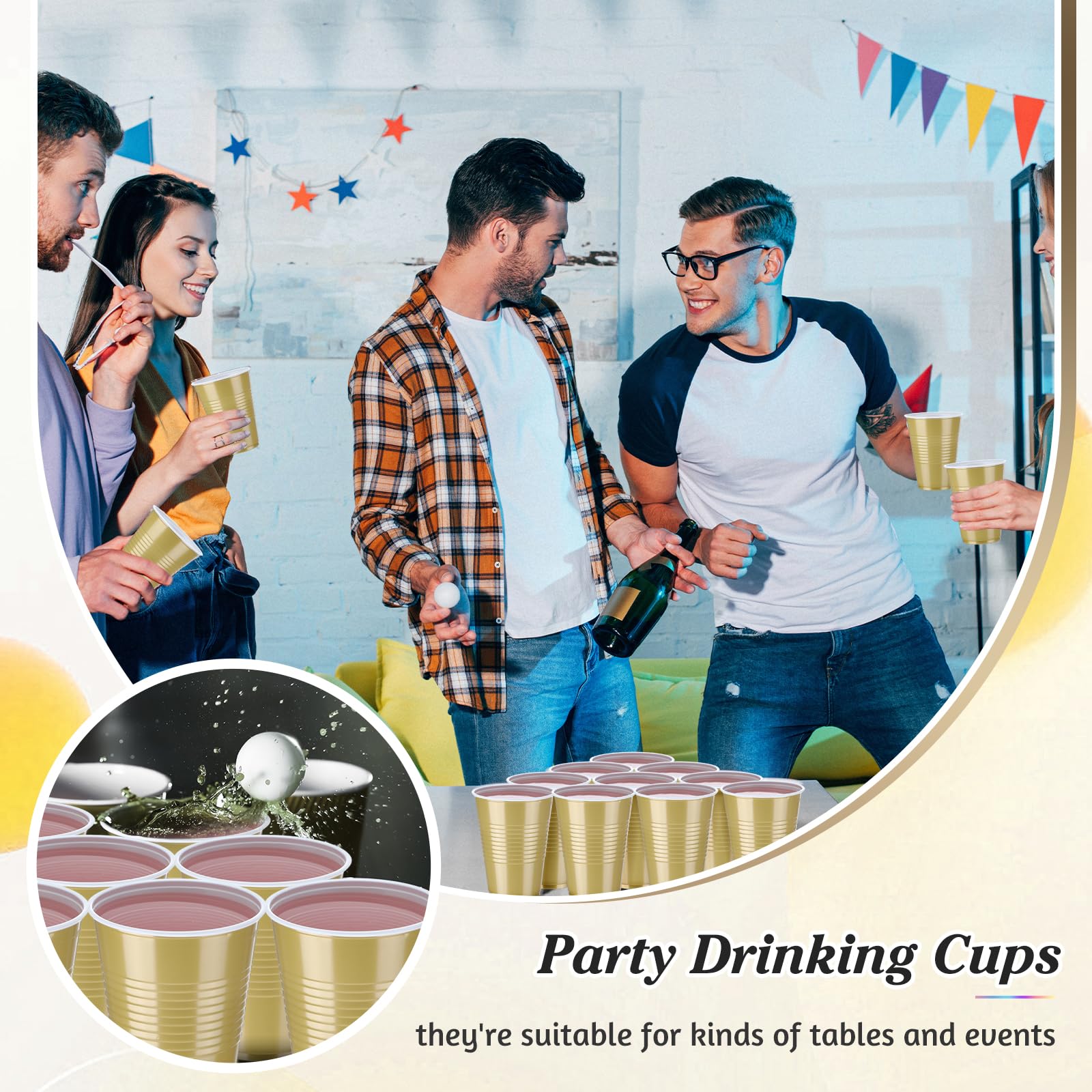 Mifoci 50 Pcs 16 oz Plastic Disposable Cups Plastic Drinking Cups for Saint Patrick's Day Wedding Birthday Graduation Party Valentine Christmas Picnics Barbecues Supplies(Gold)