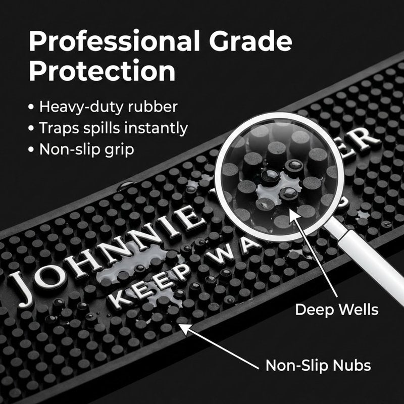 Johnnie Walker Bar Mat Keep Walking Scotch Whisky Spill Mat Rail Drip Mat - 19.25" x 3.5"