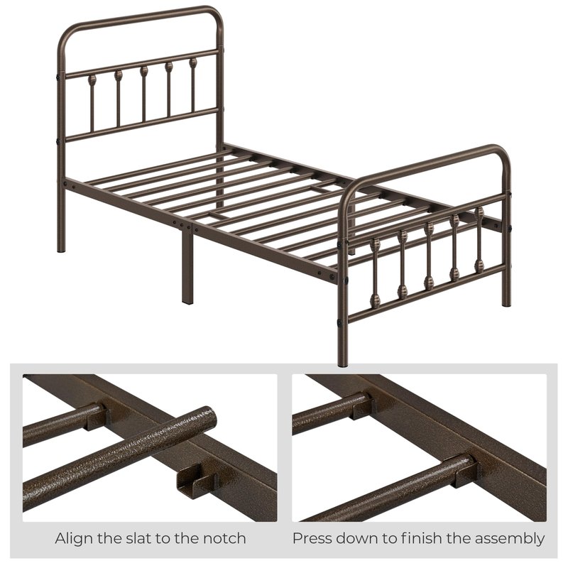 Yaheetech Classic Metal Platform Bed Frame Mattress Foundation with Victorian Style Iron-Art Headboard/Footboard/Under Bed Storage/No Box Spring Needed/Twin Size Bronze