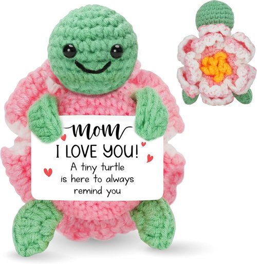 HEXMOZ Mother's Day Gifts - Sentimental "I Love You" Mom Gift with Positive Card - Pink Turtle Crochet