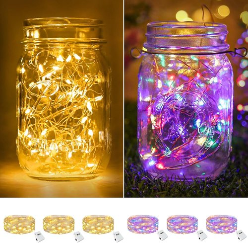Btfarm 6 Pack Fairy Lights - Battery Operated Twinkle String Lights | Waterproof 7ft Mini Silver Wire, Warm White/Colorful