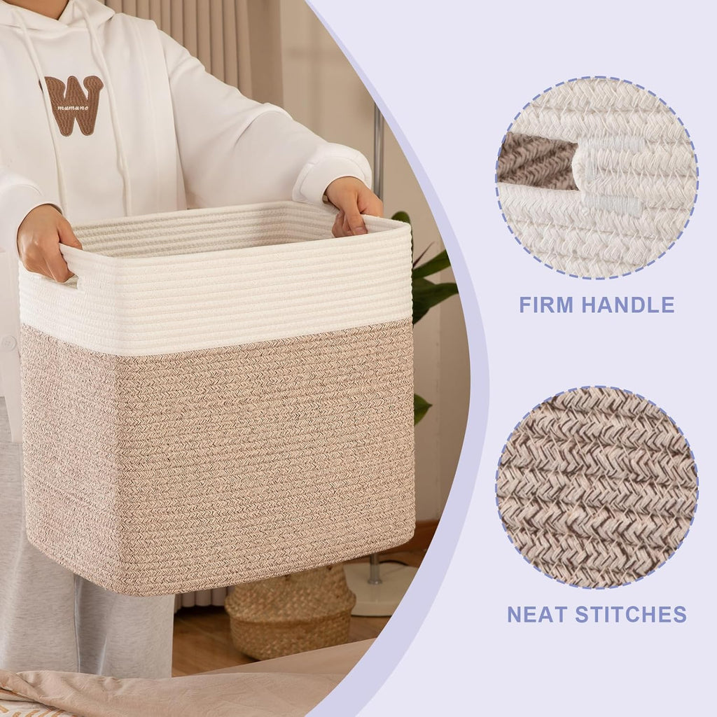 OIAHOMY Large Collapsible Storage Baskets - Versatile Blanket Bins for Living Room | 16.5 x 13 x 15 Inches - Pack of 2 - Brown
