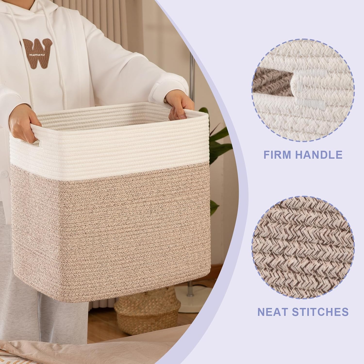 OIAHOMY Large Collapsible Storage Baskets - Versatile Blanket Bins for Living Room | 16.5 x 13 x 15 Inches - Pack of 2 - Brown