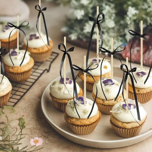 Ephlyn 30Pcs Bow Cupcake Toppers - Elegant Valentine's Bowknot Ribbons for Parties | Black