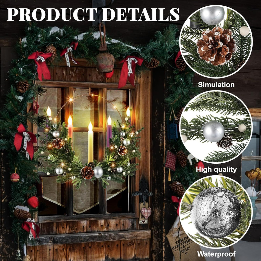 Suncalla Advent Wreath Set - 5 Flameless Candles with Timer Remote | 20-Inch Pine Cone Holiday Decor
