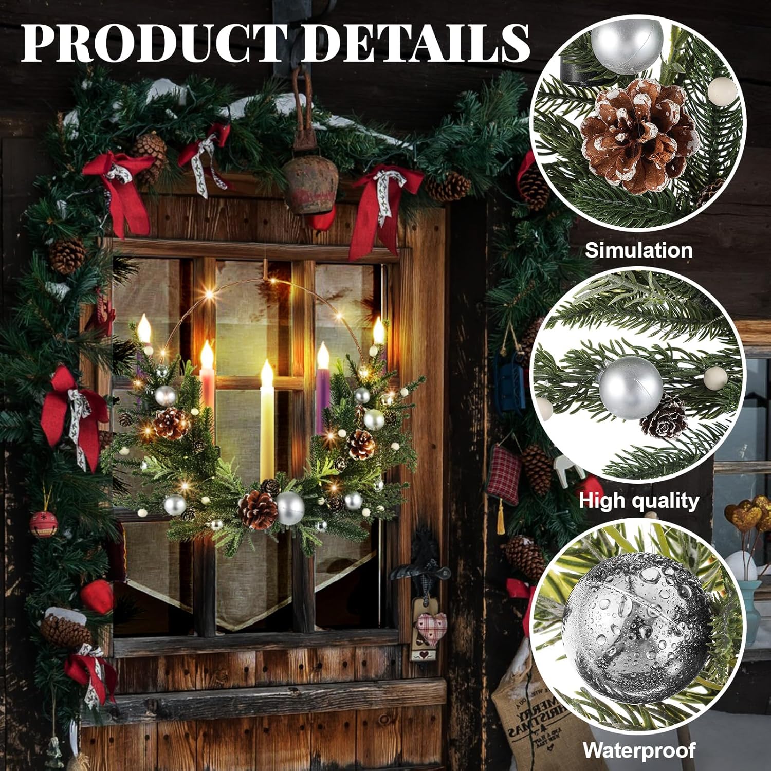 Suncalla Advent Wreath Set - 5 Flameless Candles with Timer Remote | 20-Inch Pine Cone Holiday Decor