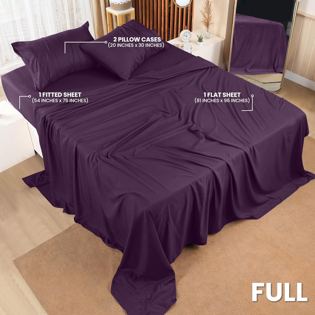 Utopia Bedding Full Sheet Set - Soft & Breathable 4-Piece Microfiber Bed Sheets for Full Size Bed | Dark Purple