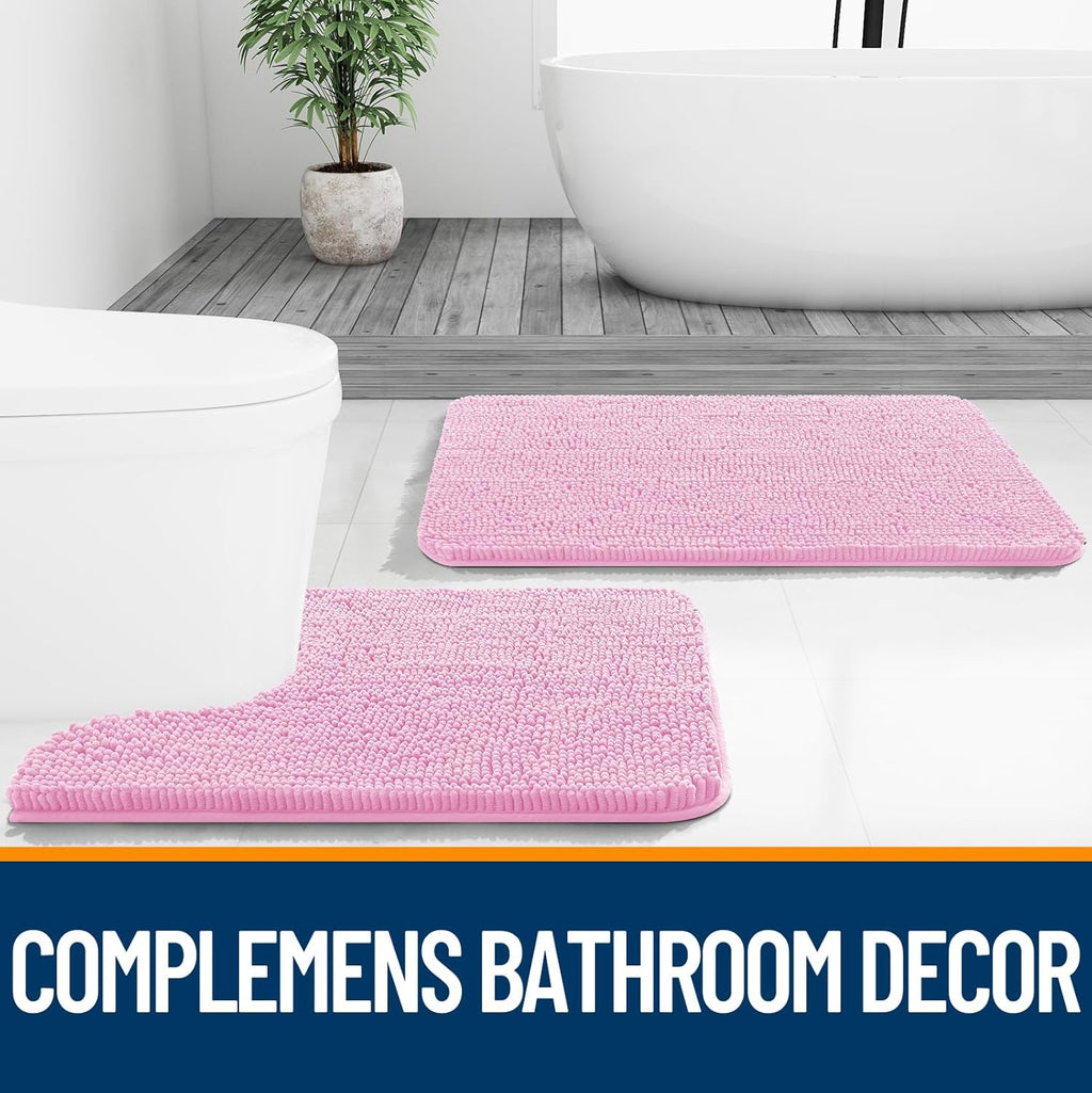 OLANLY Bathroom Runner Rugs - Extra Soft Chenille Bath Mat | Quick Dry, Machine Washable, 70x24, Pink