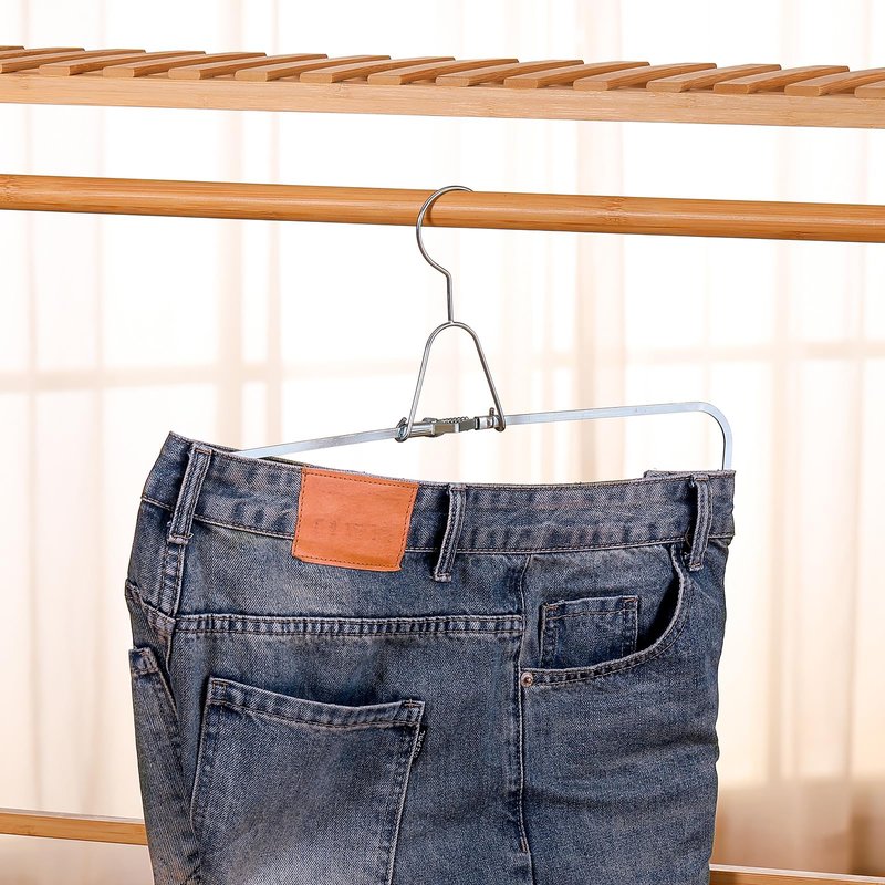 Colingmill 4 Sets Pants Stretcher Wrinkle Free Pants Hangers Hang to Dry Stretchers for Creased Wrinkle Free Slacks Without Ironing (Silvery)