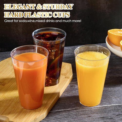 FOCUSLINE 16 oz Clear Plastic Cups - 200 Pack Heavy-Duty Disposable Party Cups for Events & Holidays