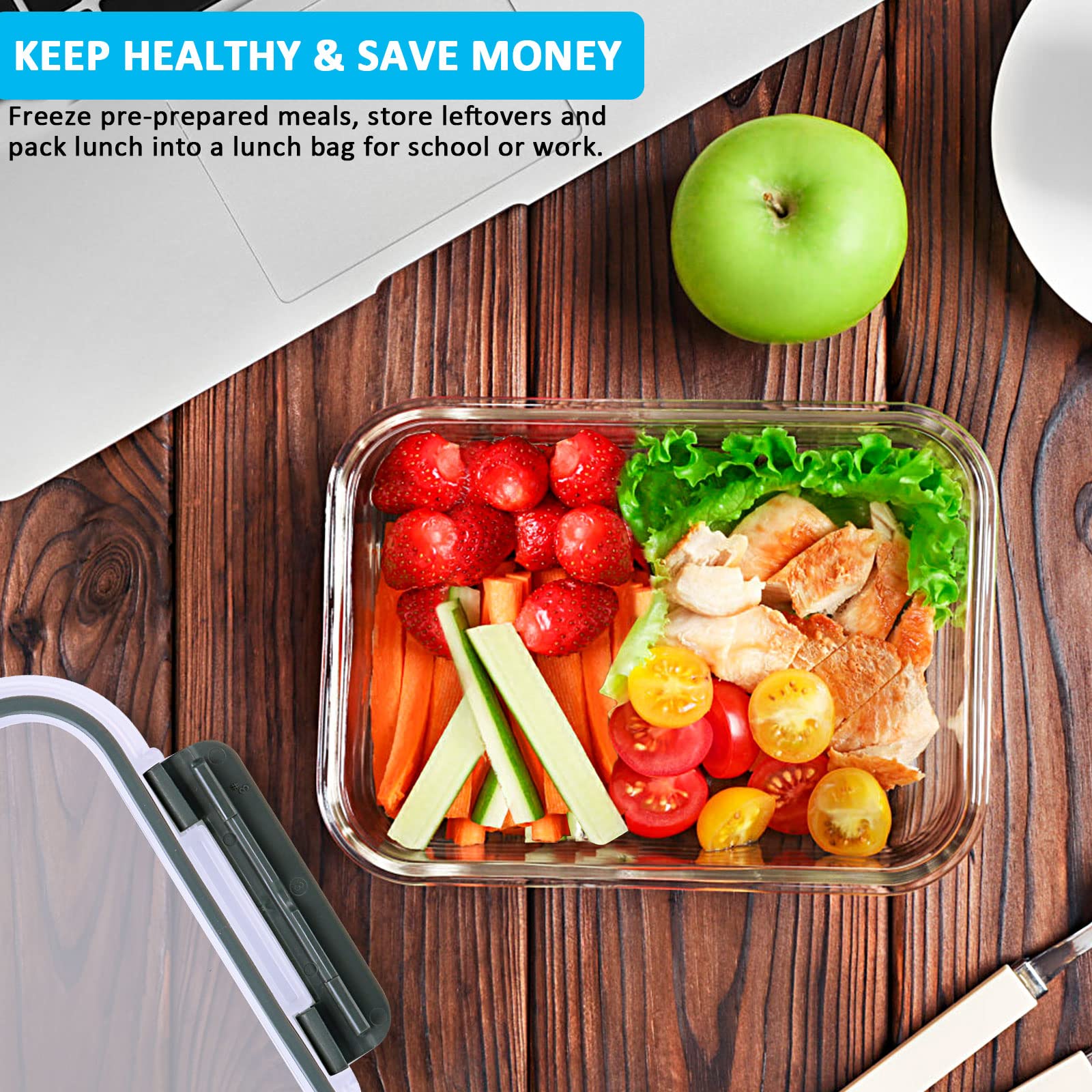 [5-Packs, 30 Oz] Glass Meal Prep Containers with Snap Locking Lids Glass Food Containers,Airtight Lunch Container,Microwave, Oven, Freezer and Dishwasher