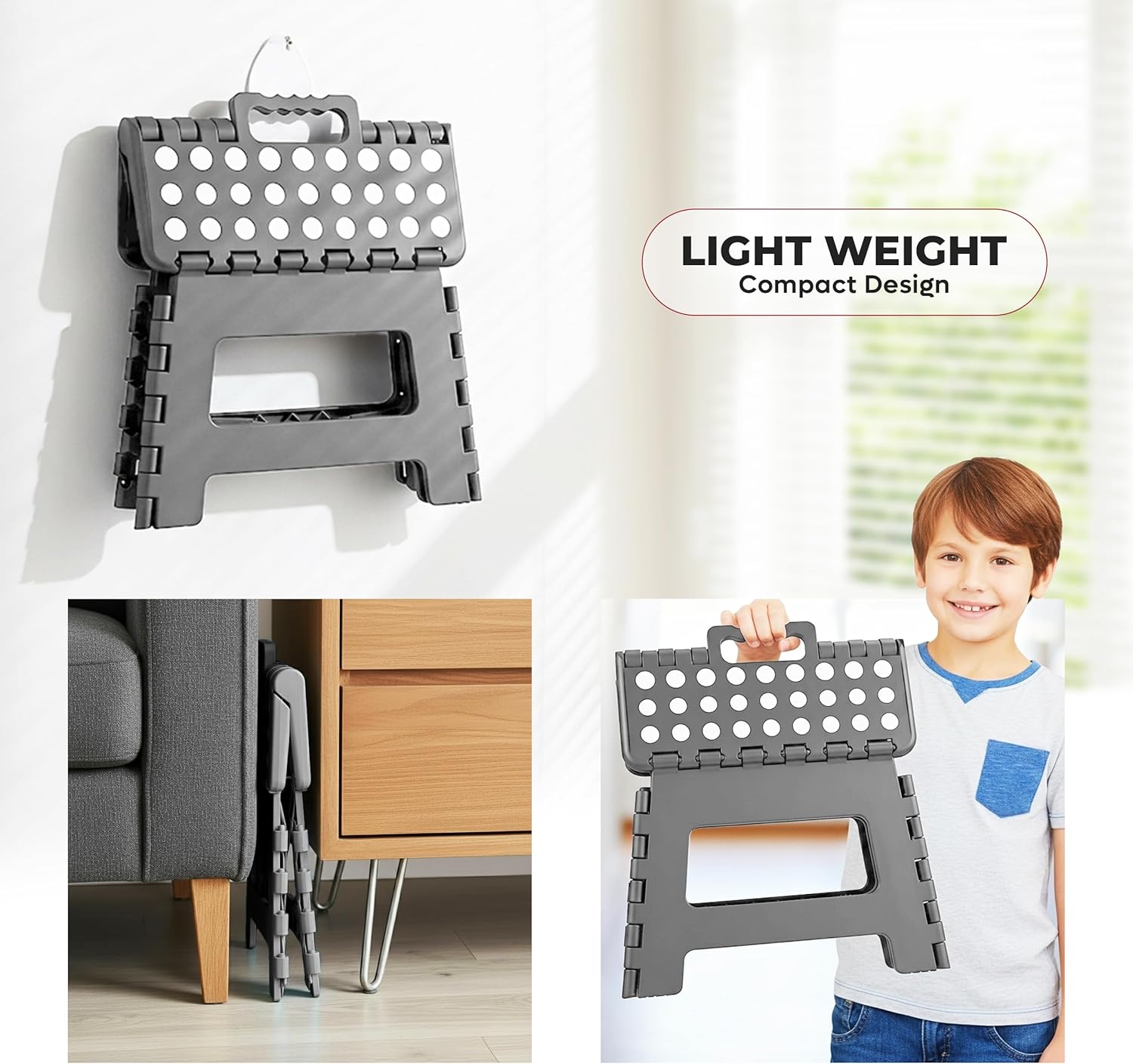 Utopia Home Folding Step Stool - 9-Inch Anti-Slip Collapsible Design - Supports Up to 300 lbs - Grey