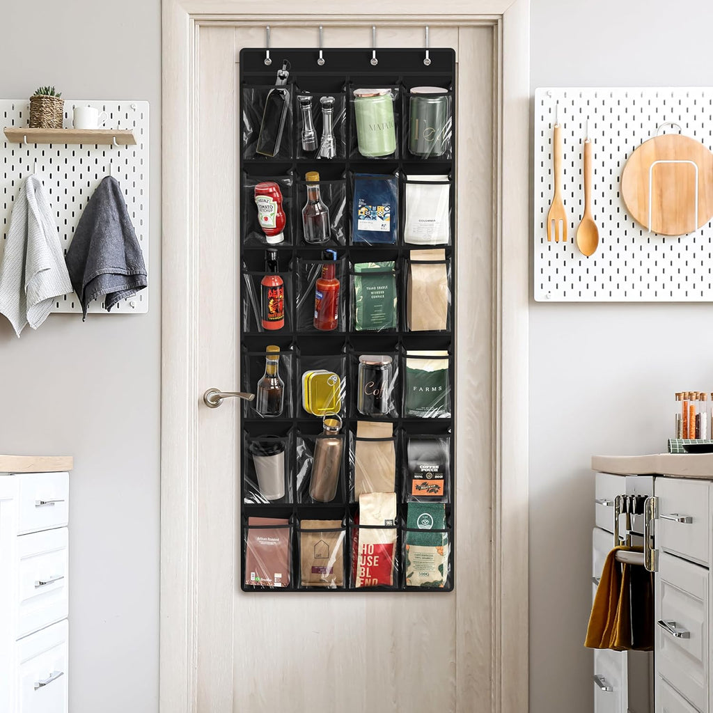 Simple Houseware 24-Pocket Over-The-Door Shoe Organizer - Large Clear Pockets, Black (56" x 22.5")