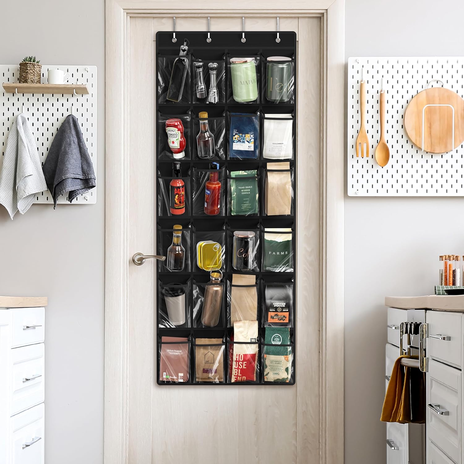 Simple Houseware 24-Pocket Over-The-Door Shoe Organizer - Large Clear Pockets, Black (56" x 22.5")