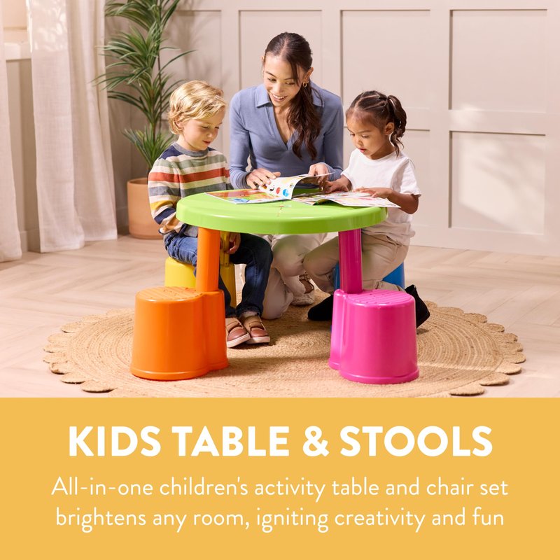 Back2School Express Swivel & Sit Kids Table and Stools Set, Plastic Table, Vibrant