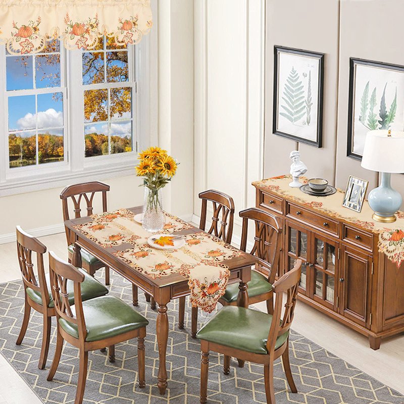 Simhomsen Small Embroidered Thanksgiving Harvest Pumpkins Table Runners for Autumn Or Fall Decorations (14 × 34 Inches)