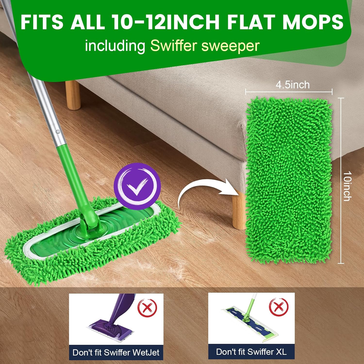 Skiennix Reusable Microfiber Mop Pads - 6 Pack Wet & Dry Cleaning Refills for Hardwood Floors