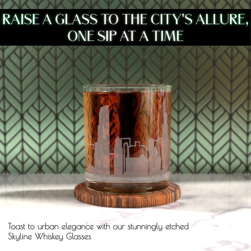 Greenline Goods Whiskey Glasses – 10 oz Drinkware for Chicago Lovers (Single Glass) - Etched with Chicago, IL Skyline - Premium Decorative Glassware