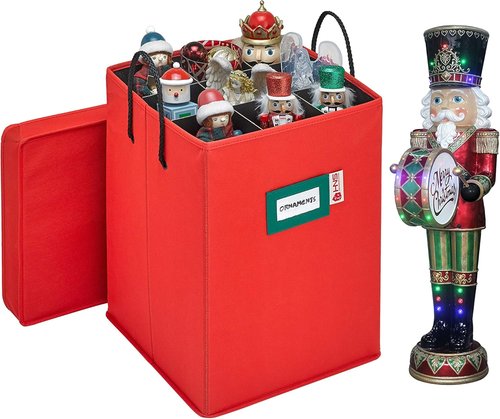 Christmas Nutcracker Collectible Storage Box - Organize Up to 9-16" Tall Nutcrackers & Ornaments - Holiday Decor with Adjustable Dividers