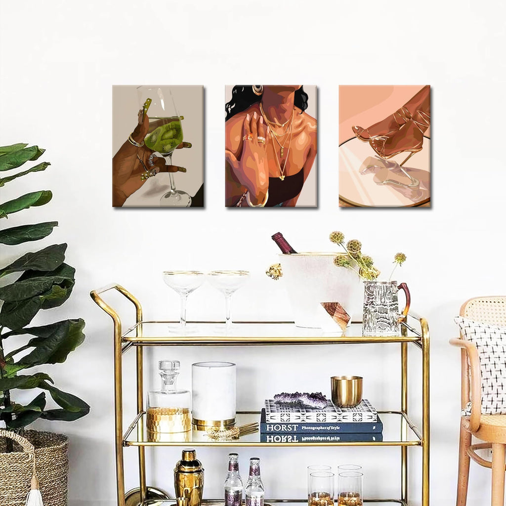 Black Woman Wall Art – African American Wall Decor Set of 3 – Black Girl Canvas Pictures – Black People Culture Prints – Smart Artwork for Living Room, Bedroom, Bathroom – Framed 16x124 Inch