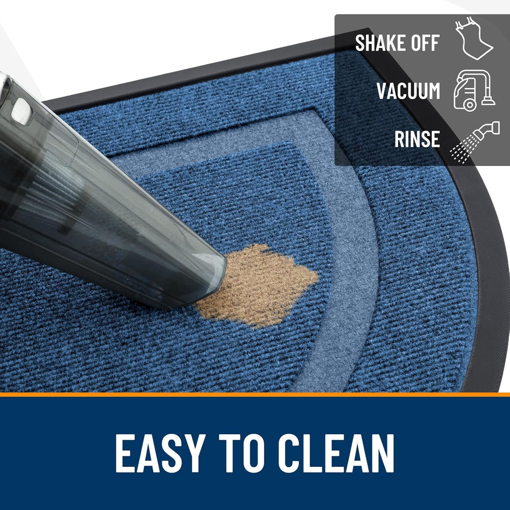 OLANLY Half Circle Door Mat - Waterproof All-Season Welcome Mat | Sturdy Natural Rubber, 33x21, Light Blue