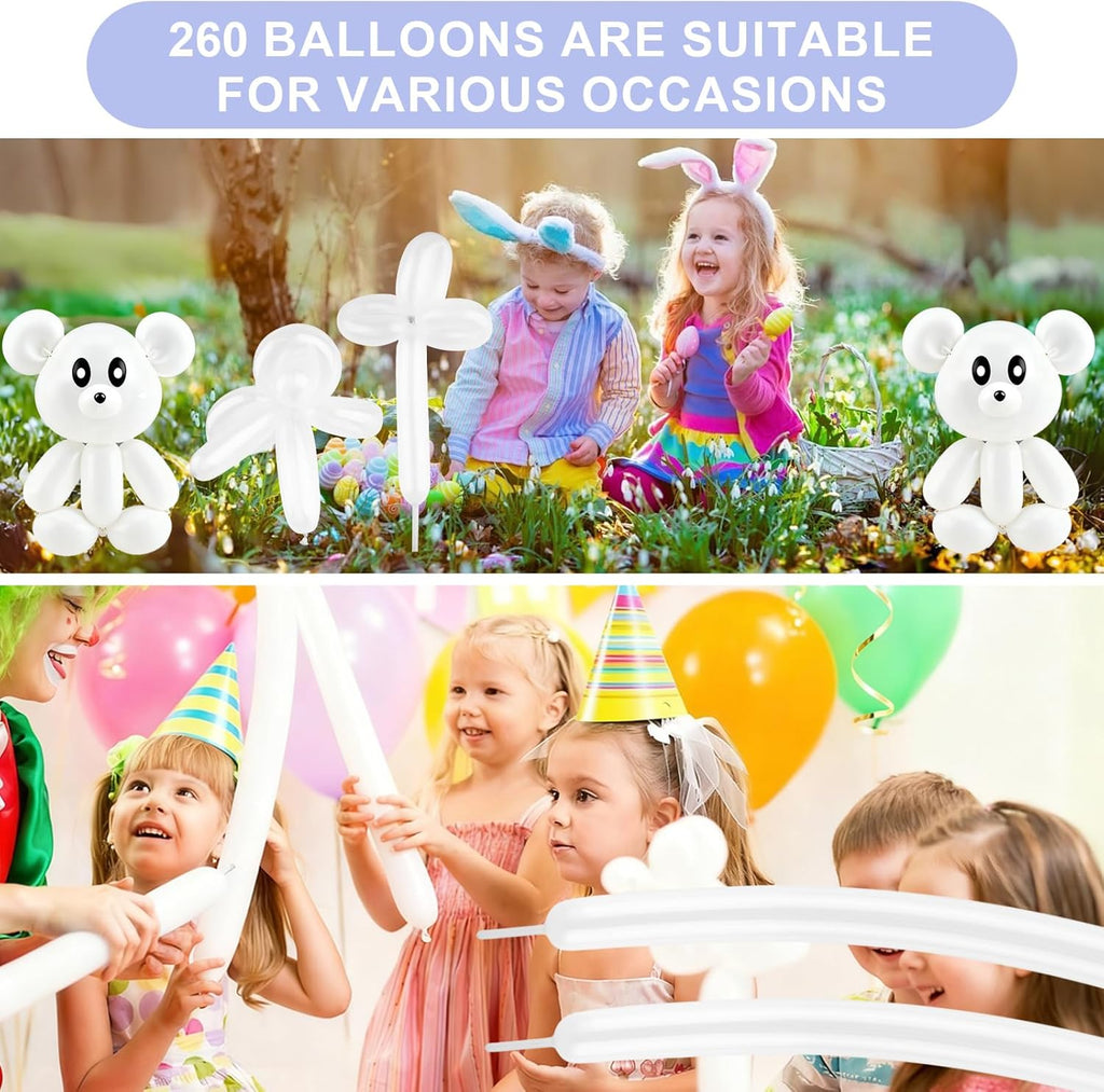 Skiennix 100 PCS White Balloons - Premium Long Skinny Latex for Twisting & Party Decor