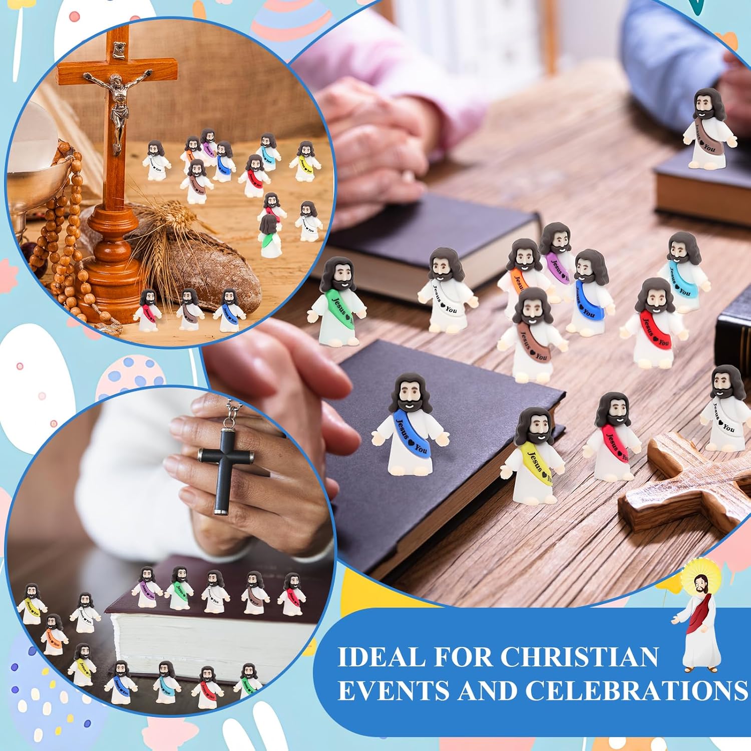 Owurha Jesus Love You Mini Figures - 100 Pcs Tiny Religious Figurines for Sunday School & Baptism Gifts