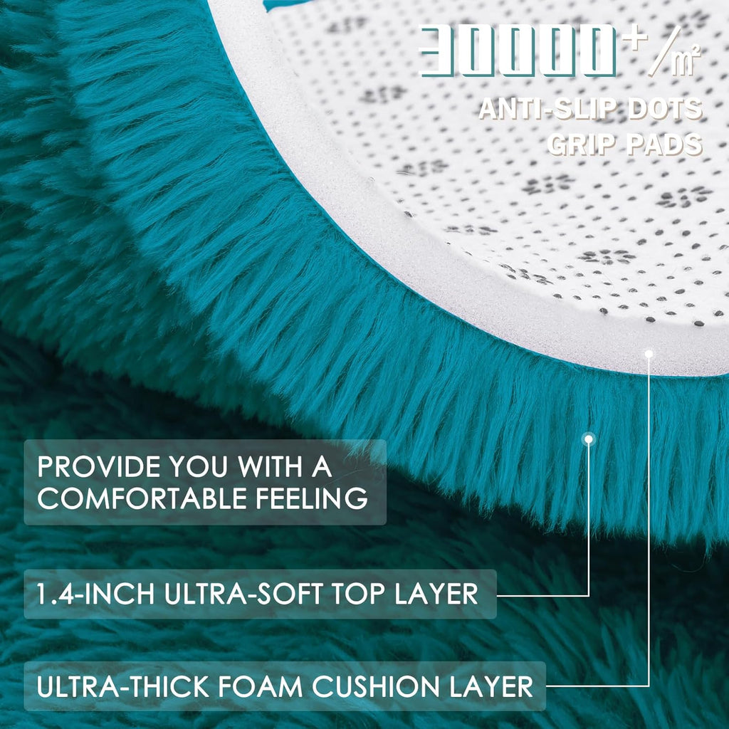 OLANLY Teal Round Area Rug - Soft, Fluffy, Machine Washable 7 ft Circle Carpet for Bedroom & Living Room