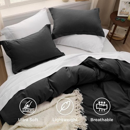 Bedsure Black Duvet Cover Set - Extra Soft King Size 3-Piece Bedding Set with Zipper Closure | 104x90 Inches