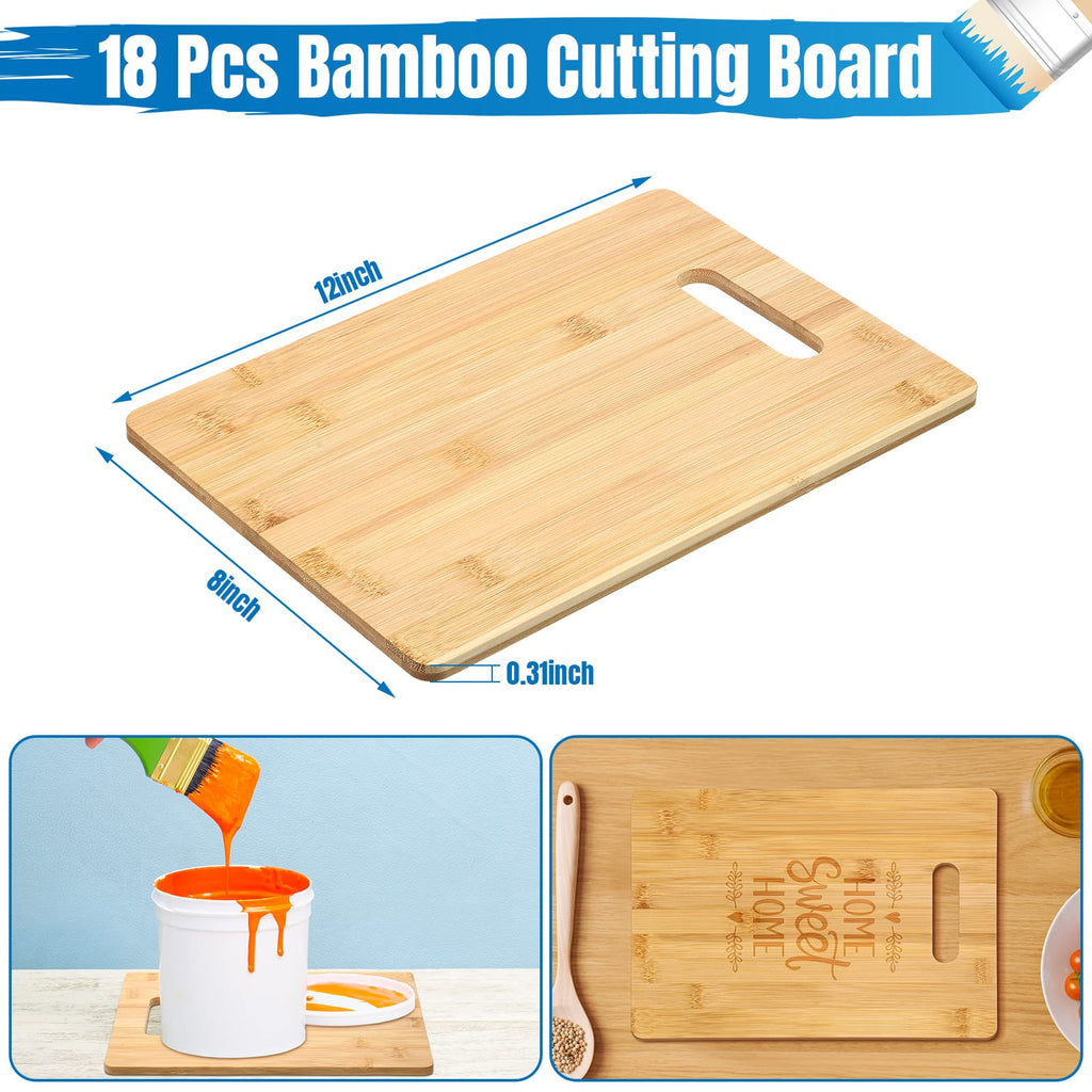 Vesici 18 Pack Bamboo/wood Cutting Board with Handles Bulk Plain Blanks Laser Engraving Chopping Board for Customized Engraving Gifts Crafts for Valentines Mother Women Gifts(Bamboo,12''x8'')