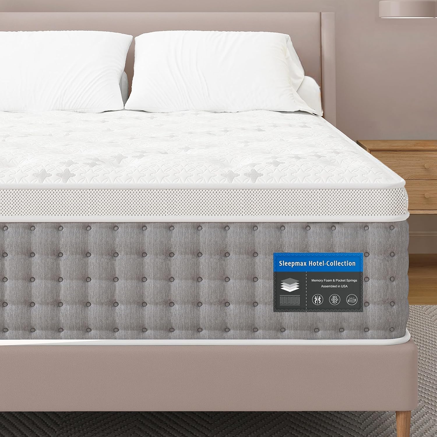 Sleepmax Queen Mattress - 14-Inch Hotel-Collection Hybrid for Pain Relief & Cooling Support | CertiPUR-US, Fiberglass-Free, 365-Night Trial