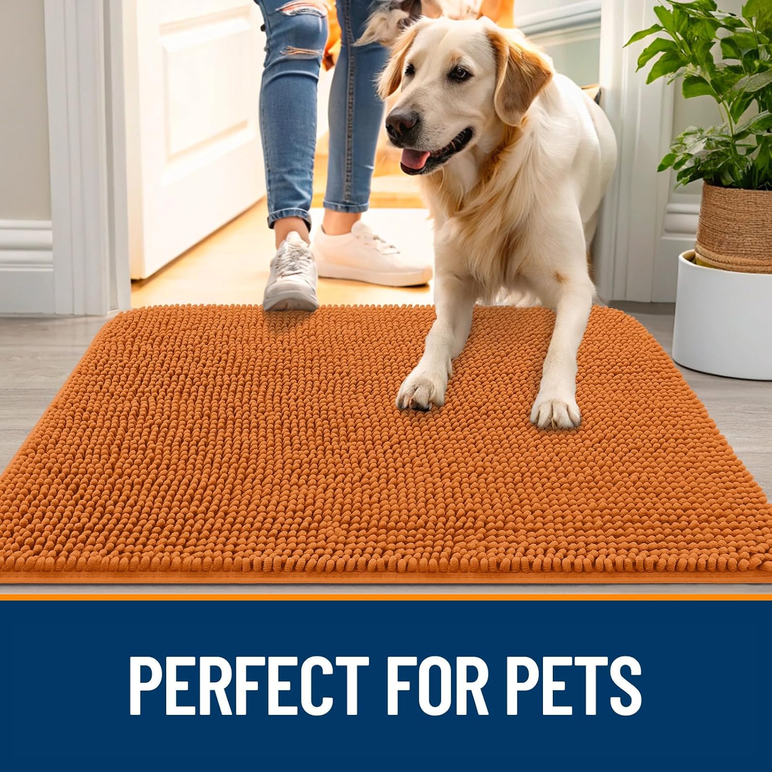 OLANLY Dog Door Mat - Absorbent Non-Slip Chenille Mat for Muddy Paws | 24x16, Quick Dry, Indoor Entryway Carpet, Clay