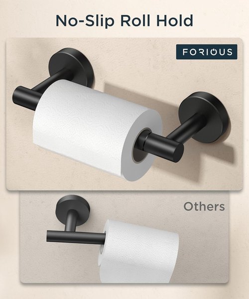 FORIOUS Toilet Paper Holder - Stainless Steel Rustproof Double Post Design | Matte Black Finish