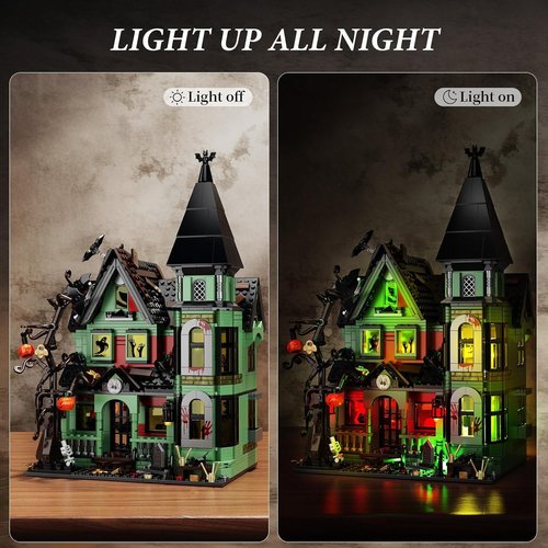 iATOM Haunted House Building Set - Spooky Halloween Mansion with Lights | Perfect Gift for Adults
