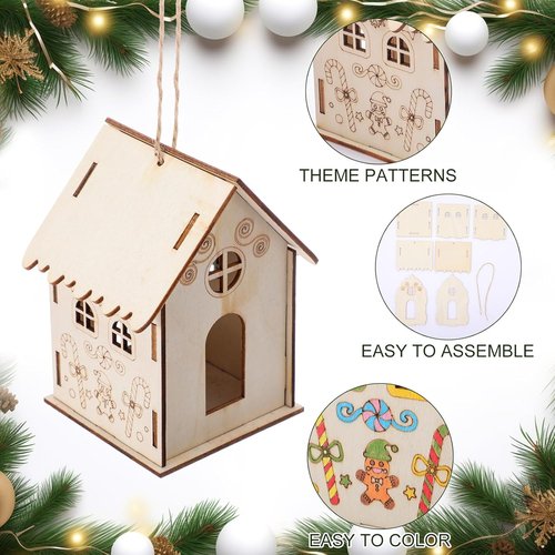 DoubleFill 36 Pcs Wooden Gingerbread House Craft Kit - DIY 3D Christmas Village for Kids, Perfect for Winter Art Parties