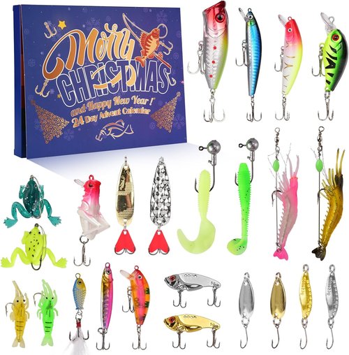 Fishing Advent Calendar 2025 - 24-Day Countdown Tackle Set with Lures for Fishermen & Boys
