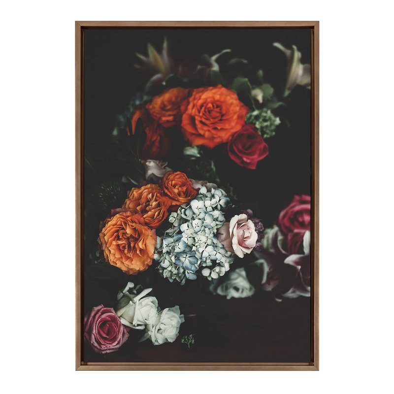Kate and Laurel Sylvie Abundance Framed Canvas Wall Art by Alicia Abla, 23x33 Gold, Decorative Floral Art Print for Wall