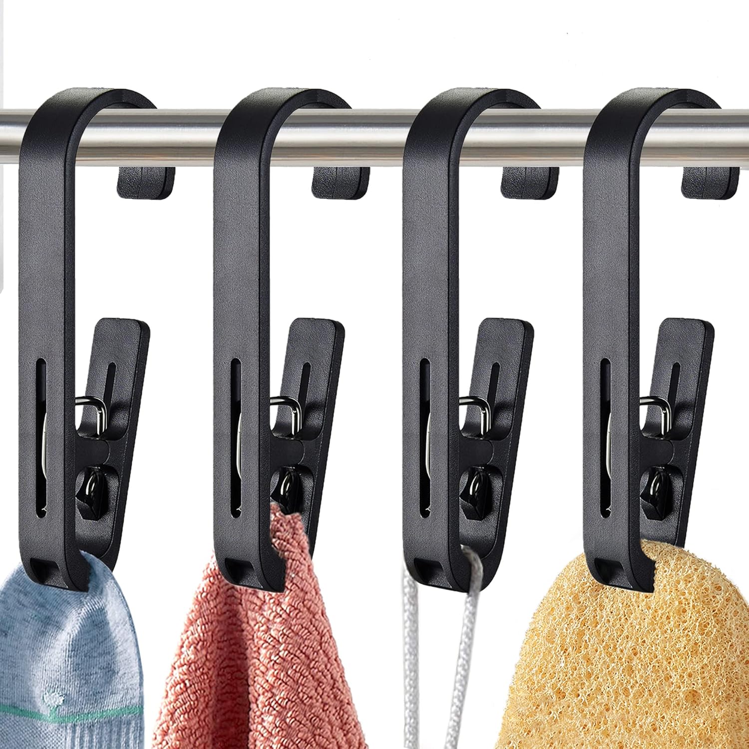 XoYoZo Laundry Hooks - Versatile Clips Hanger Organizer for Socks, Boots, Bras & Towels | 4 Pcs Black