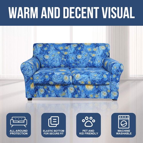hyha Couch Cover, Loveseat Covers, Floral Pattern, Stretch, Printed, 3 Pieces, Sofa Slipcovers, for 2 Separate Cushion Couch Sofa, Washable Furniture Protector for Dogs(Loveseat, Starry Sky)