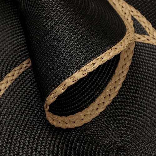 Noctiflorous Round Placemats Set of 8, 15 Inch Braided Hand Woven Table Mats, Heat Resistant Non-Slip Wipeable Thin Edge Place Mats for Kitchen Dining Indoor Outdoor Use(Black, 8)