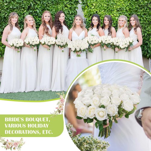 Rowfad 120 Pcs Artificial Roses Bulk Velvet Silk White Roses White Roses for Wedding Centerpieces Bridal Bouquet Mohter's Day Home Decor (120, White)
