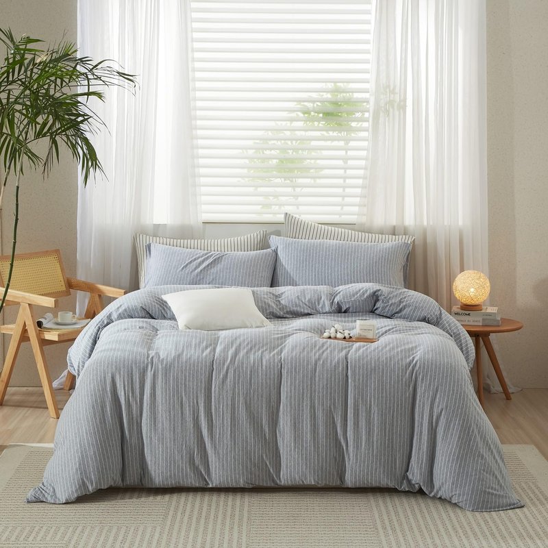LIFETOWN 100% Jersey Knit Cotton Duvet Cover Set T-Shirt Feel Bedding Set Ultra Soft Wrinkle-Free (Heathered Oatmeal Beige, Queen)